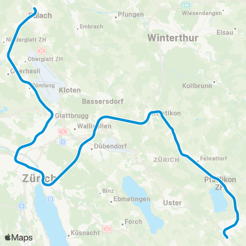 SBB CFF FFS Wetzikon ZH - Zürich Hardbrücke map