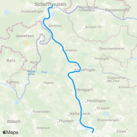 SBB CFF FFS Schaffhausen - Winterthur map
