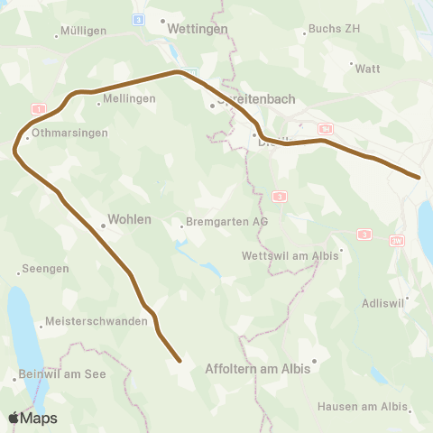 SBB CFF FFS Zürich HB - Muri AG map