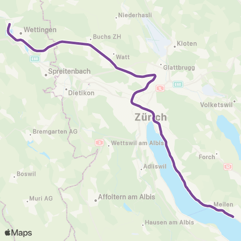 SBB CFF FFS Baden - Regensdorf-Watt map