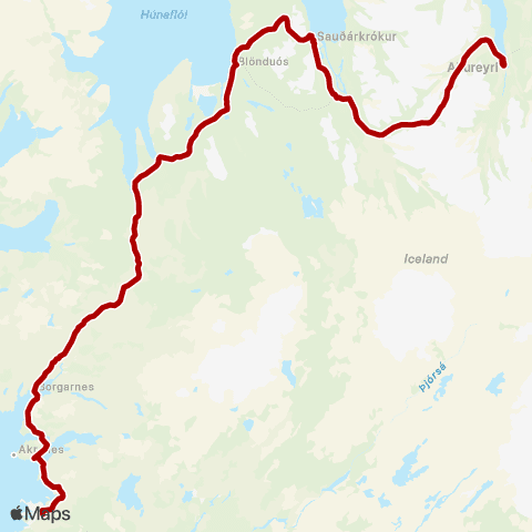 Strætó Akureyri - Reykjavík map