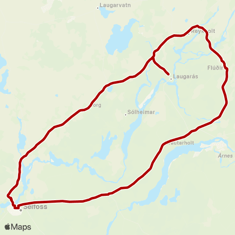 Strætó Selfoss - Flúðir - Selfoss map