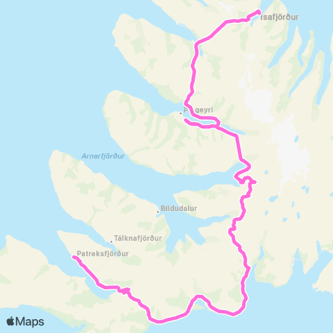 Strætó Patreksfjörður - Ísafjörður map