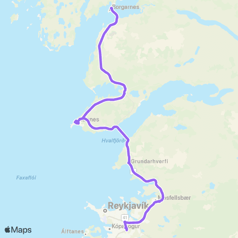 Strætó Borgarnes - Reykjavík map