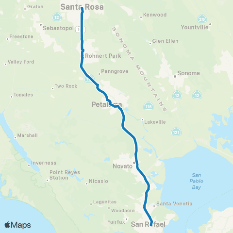 Sonoma County Transit 51 - Petaluma - Novato Hub map