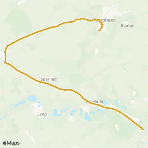 Sanders Coaches Fakenham Road - Whitwell Road map