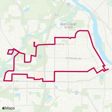 Metro Bus Route 1 map