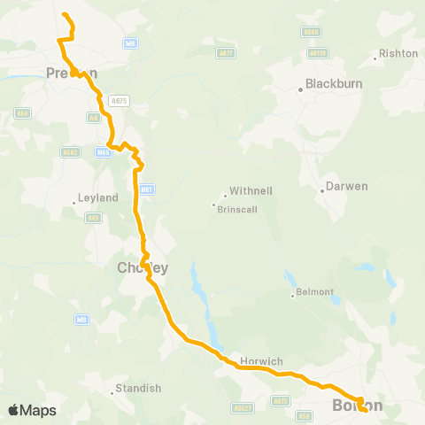 Stagecoach Cumbria and North Lancashire Royal Preston Hosp Grounds - Bolton Interchange map