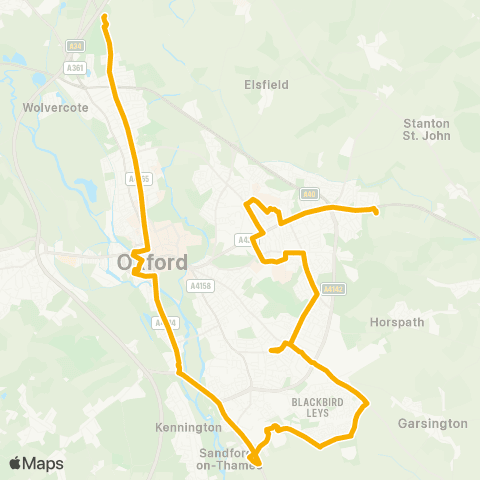 Stagecoach Oxfordshire Oxford Parkway P&R - Thornhill P&R map