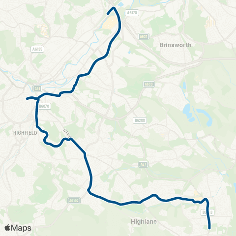 Supertram Halfway to City - Malin Bridge to City map