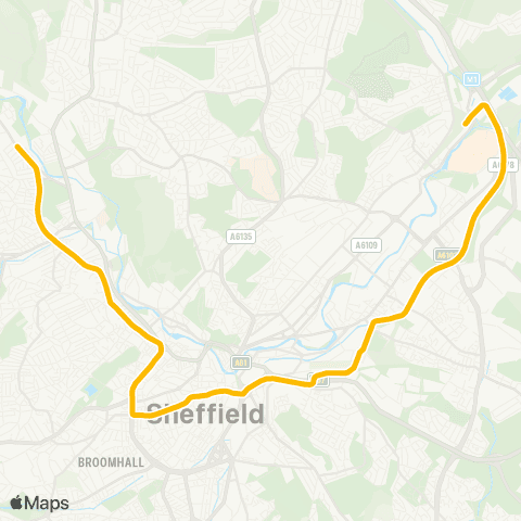 Supertram Middlewood to City - Meadowhall Interchange to City map