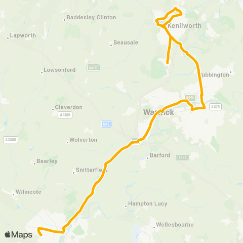 Stagecoach Midlands Hill Wootton Road - Bell map