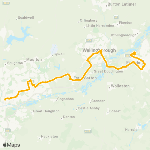 Stagecoach Midlands (Rushden) Rushden Lakes - Northampton Bus Interchange map