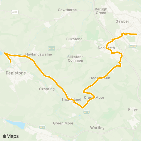 Stagecoach Yorkshire Dodworth Rd / Lancaster St - Penistone Grammar Sch Bus Pk / Huddersfield R map