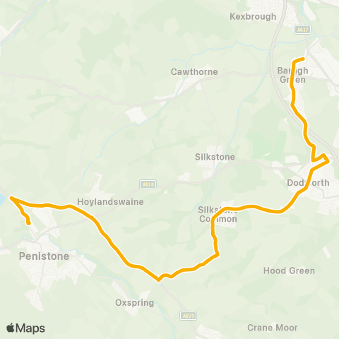 Stagecoach Yorkshire Barugh Green Rd / Higham Common Rd - Penistone Grammar Sch Bus Pk / Huddersfield R map