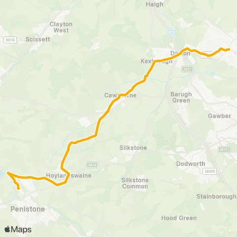 Stagecoach Yorkshire Towngate / Four Ln Ends - Penistone Grammar Sch Bus Pk / Huddersfield R map