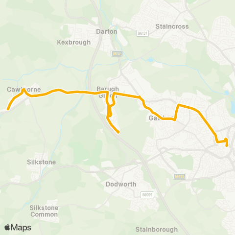Stagecoach Yorkshire Barnsley Interchange / A3 - Tivy Dale / Ln Head Rd map