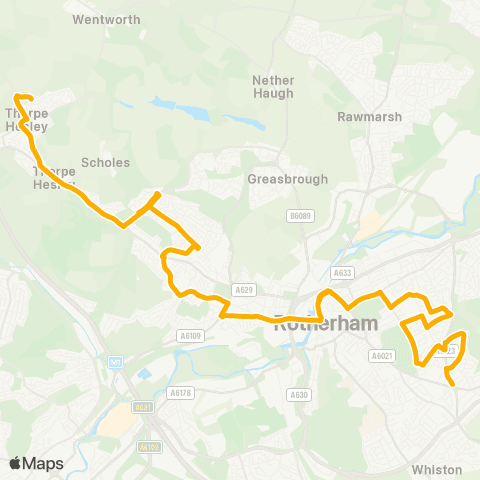 Stagecoach Yorkshire Herringthorpe Val Rd / Herringthorpe Grove - Rotherham Interchange / B2 map