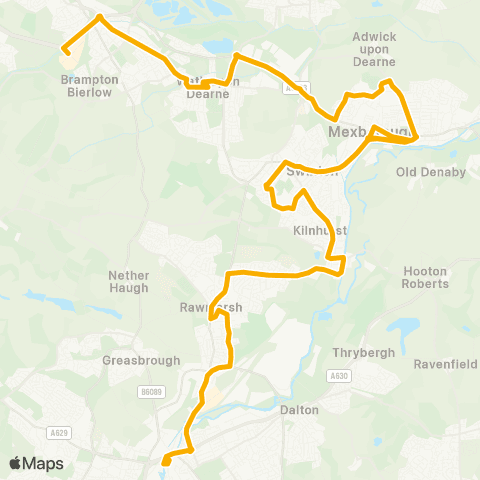 Stagecoach Yorkshire Rotherham Interchange / A3 - Corton Wood / Dearne Val Pkwy map