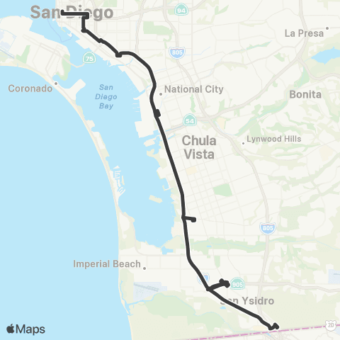 MTS Downtown - San Ysidro (Owl Service) map