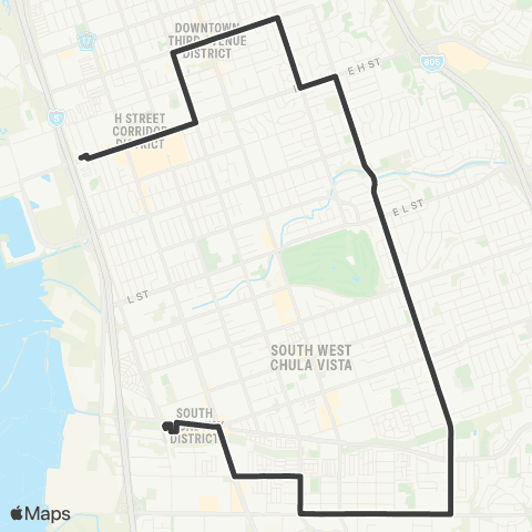 MTS H St TC - Palomar St TC via Hilltop Dr map