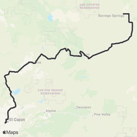 MTS Borrego - El Cajon via Shelter Valley map