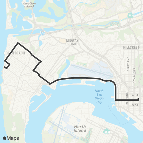 MTS Downtown to Point Loma map