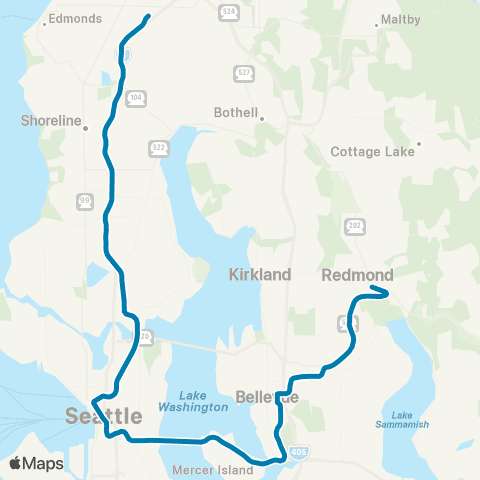 Sound Transit Lynnwood - Downtown Redmond map