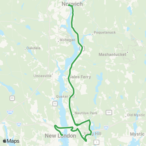 SEAT Norwich - New London via Rt 12 & Groton map