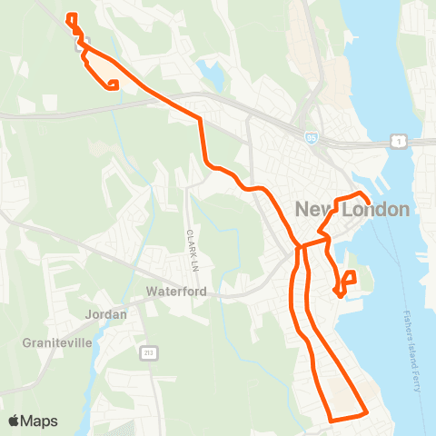 SEAT New London - Waterford Local Night Service map