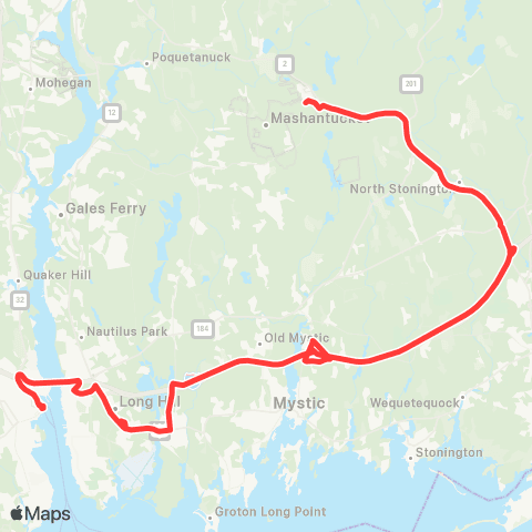 SEAT New London - Foxwoods via Groton & Olde Mistick Village map