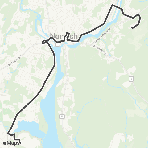 SEAT Norwich - Hamilton Ave, Mohegan Sun & Uncas-On-Thames map