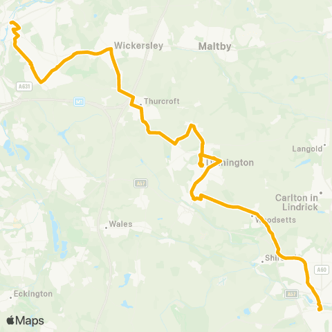 Stagecoach East Midlands Worksop Bus Sta - Rotherham Interchange / A7 map