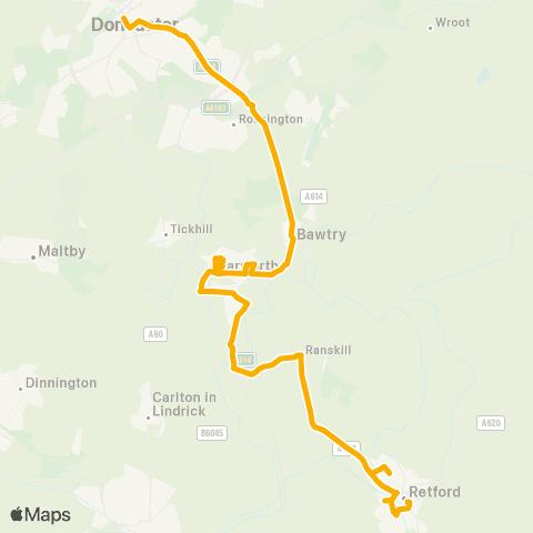 Stagecoach East Midlands Doncaster Frenchgate Interchange / B3 - Retford Bus Sta map