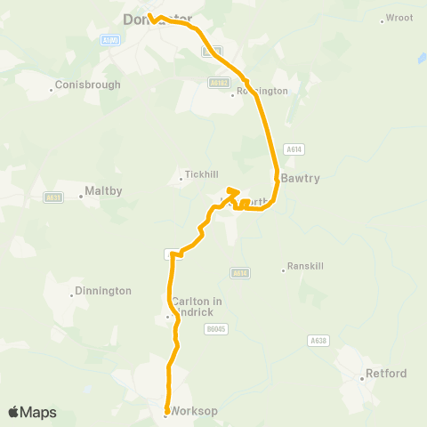 Stagecoach East Midlands Worksop Bus Sta - Doncaster Frenchgate Interchange / B3 map