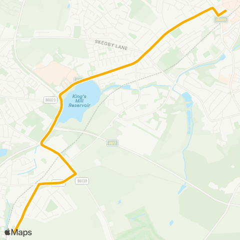 Stagecoach East Midlands Mansfield Bus Sta - Sutton Pkwy Rail Sta map