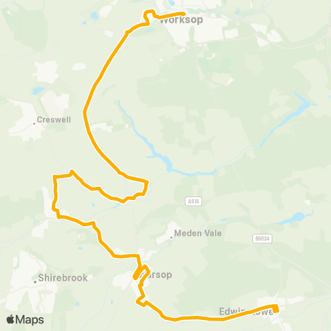 Stagecoach East Midlands Welbeck Drive - Worksop Bus Station map