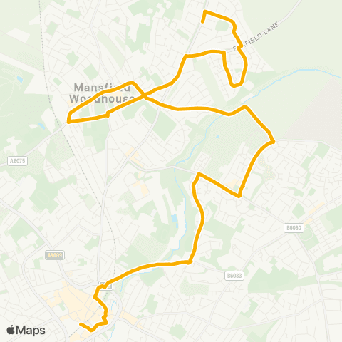 Stagecoach East Midlands Ashwell Avenue - Mansfield Bus Station map