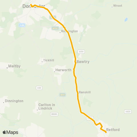 Stagecoach East Midlands Doncaster Frenchgate Interchange / B3 - Retford Bus Sta map