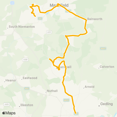 Stagecoach East Midlands Victoria Bus Sta - Sutton Bus Sta map