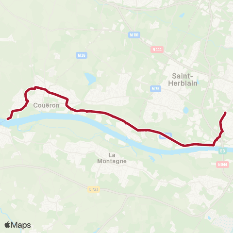 Naolib Bac de Couëron - Mendès France Bellevue map