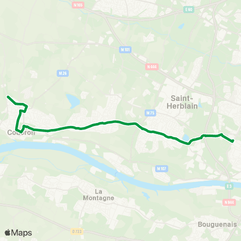 Naolib Couëron Bougon - Mendès France - Bellevue map