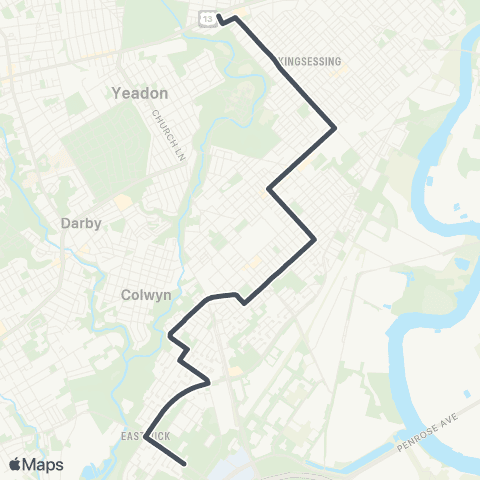 SEPTA 59th-Balitmore to 84th-Crane map