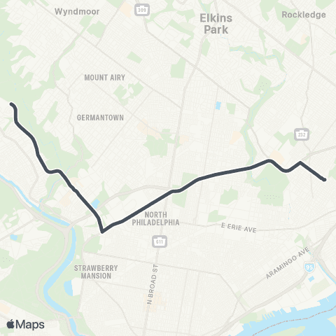 SEPTA Frankford TC to Henry-Cinnaminson map