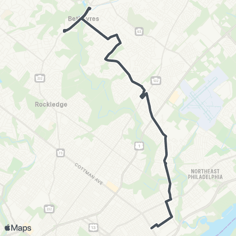 SEPTA Holy Redmr Hosptl to Cottmn-Torrsdl map