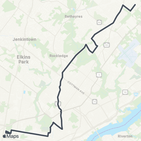 SEPTA Southmptn-Worthngtn to 10th-Lycomng map