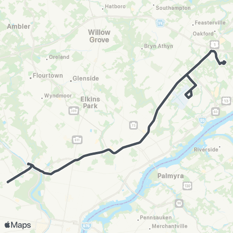 SEPTA Parx Casino to 54th-City map
