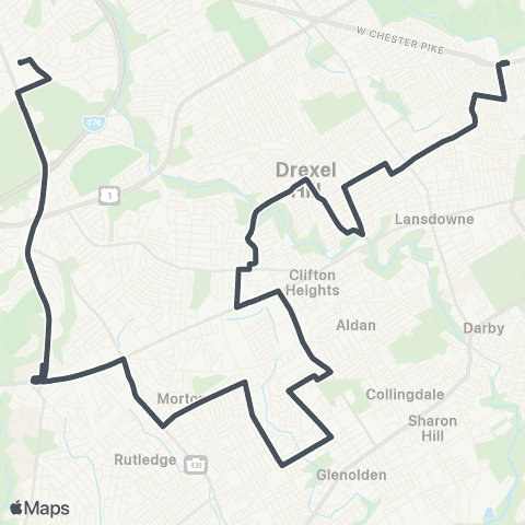 SEPTA Lawrence Park to 69th St TC map