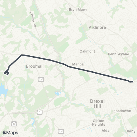 SEPTA DCCC to 69th St Transit Center map