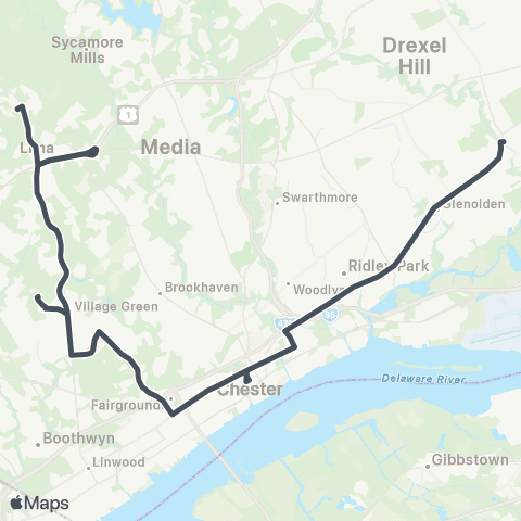 SEPTA Wawa Station to Darby Transit Ctr map